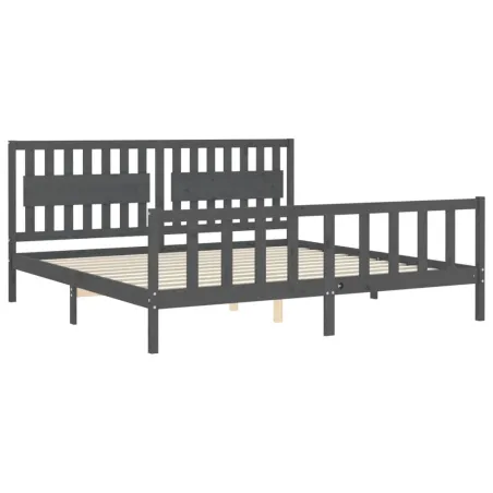 Cadre de lit sans matelas gris 200x200 cm bois massif de pin