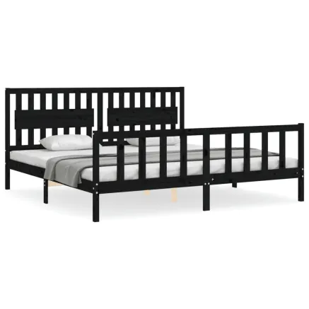 Cadre de lit sans matelas noir 200x200 cm bois massif de pin 2