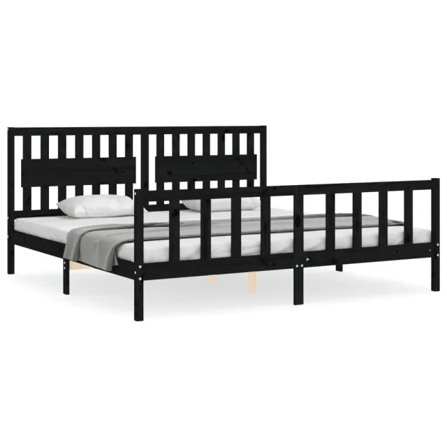Cadre de lit sans matelas noir 200x200 cm bois massif de pin