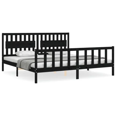 Cadre de lit sans matelas noir 200x200 cm bois massif de pin