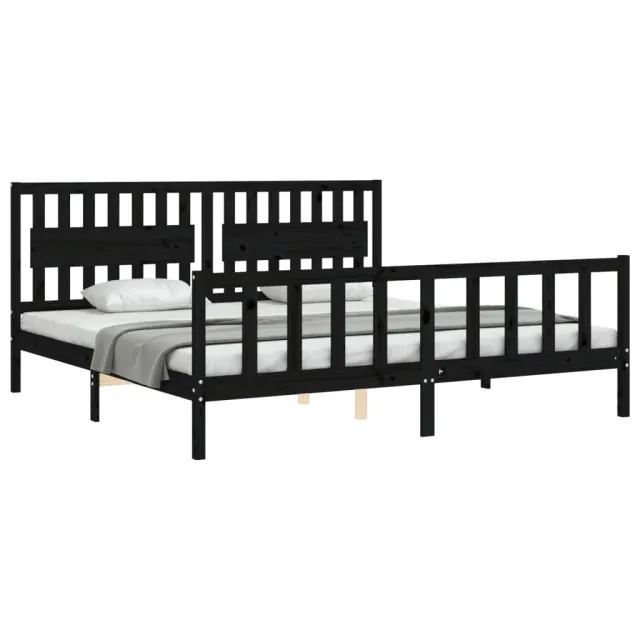 Cadre de lit sans matelas noir 200x200 cm bois massif de pin