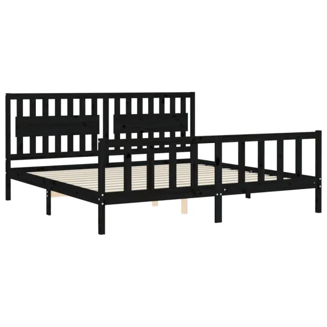 Cadre de lit sans matelas noir 200x200 cm bois massif de pin