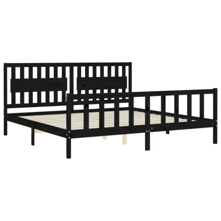 Cadre de lit sans matelas noir 200x200 cm bois massif de pin