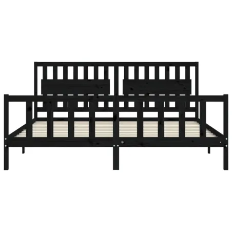 Cadre de lit sans matelas noir 200x200 cm bois massif de pin