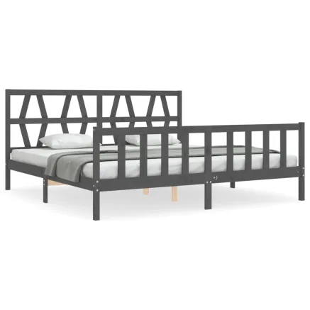 Cadre de lit sans matelas gris 200x200 cm bois massif de pin 2