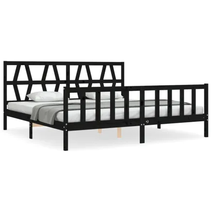 Cadre de lit sans matelas noir 200x200 cm bois massif de pin 2