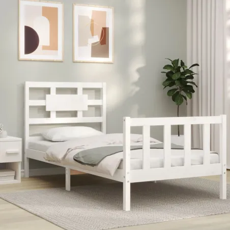 Cadre de lit sans matelas blanc bois de pin massif