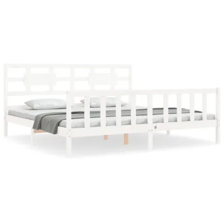 Cadre de lit sans matelas blanc bois massif de pin 2