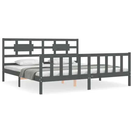 Cadre de lit sans matelas gris 200x200 cm bois massif de pin 2
