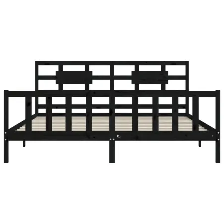 Cadre de lit sans matelas noir 200x200 cm bois massif de pin