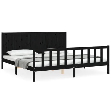Cadre de lit sans matelas noir 200x200 cm bois massif de pin 2