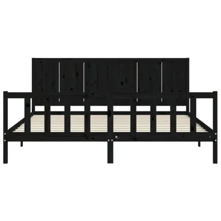 Cadre de lit sans matelas noir 200x200 cm bois massif de pin