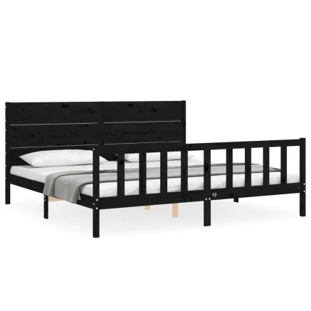 Cadre de lit sans matelas noir 200x200 cm bois massif de pin 2