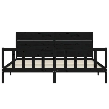 Cadre de lit sans matelas noir 200x200 cm bois massif de pin