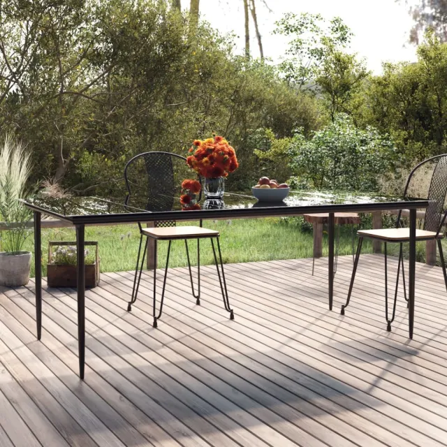 Table à dîner de jardin Noir 200x100x74cm Acier et verre trempé