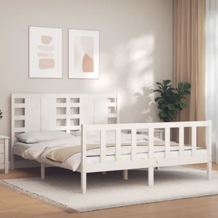 Cadre de lit sans matelas blanc bois de pin massif