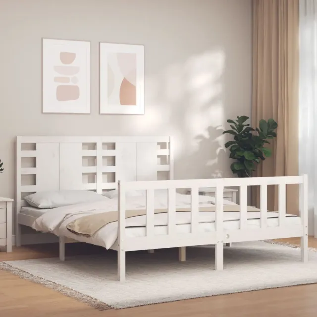 Cadre de lit sans matelas blanc bois de pin massif