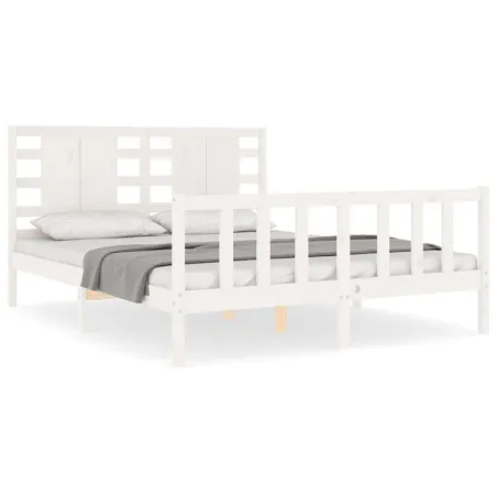 Cadre de lit sans matelas blanc bois de pin massif