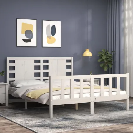 Cadre de lit sans matelas blanc bois de pin massif