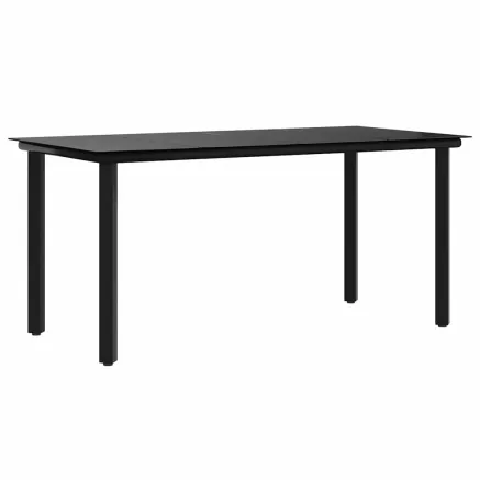 Table à dîner de jardin Noir 160x80x74 cm Acier et verre trempé 2