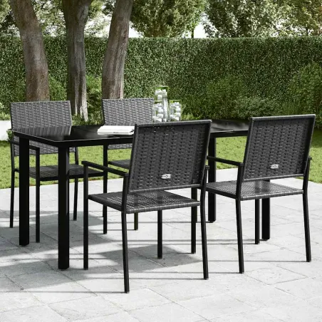 Table à dîner de jardin Noir 160x80x74 cm Acier et verre trempé