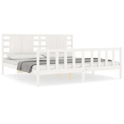 Cadre de lit sans matelas blanc 200x200 cm bois massif de pin 2