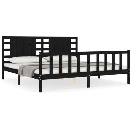 Cadre de lit sans matelas noir 200x200 cm bois massif de pin 2
