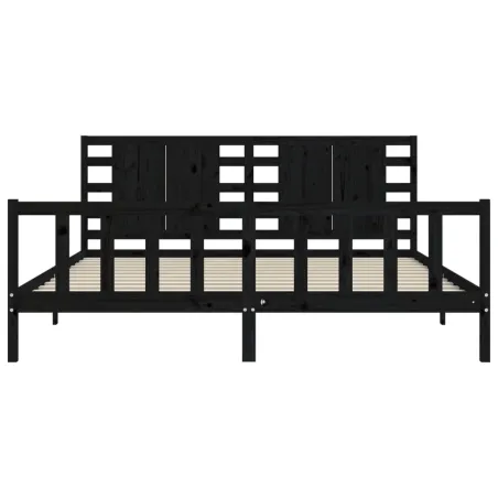 Cadre de lit sans matelas noir 200x200 cm bois massif de pin