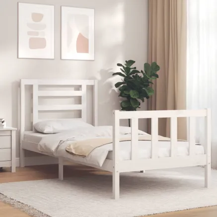 Cadre de lit sans matelas blanc bois de pin massif