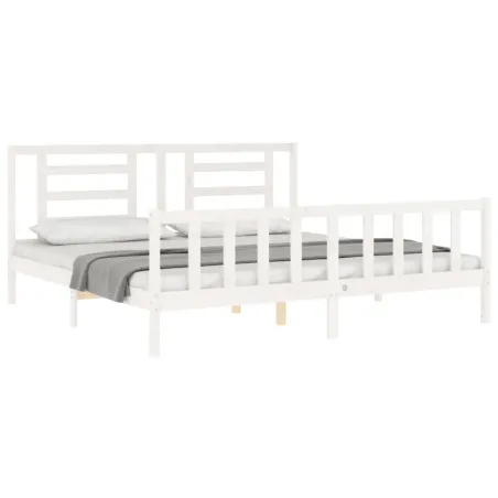 Cadre de lit sans matelas blanc bois massif de pin