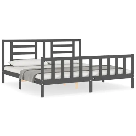 Cadre de lit sans matelas gris 200x200 cm bois massif de pin 2