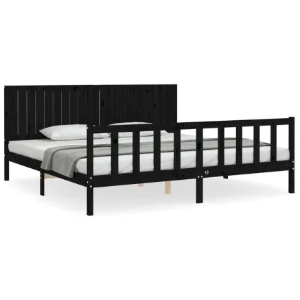Cadre de lit sans matelas noir 200x200 cm bois massif de pin 2