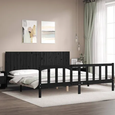 Cadre de lit sans matelas noir 200x200 cm bois massif de pin