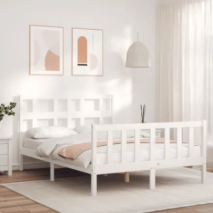 Cadre de lit sans matelas blanc bois de pin massif