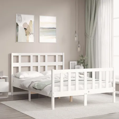 Cadre de lit sans matelas blanc bois de pin massif
