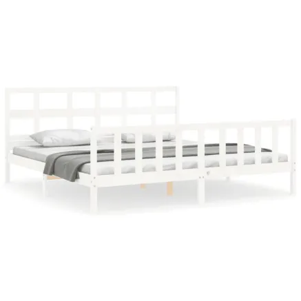 Cadre de lit sans matelas blanc bois massif de pin 2