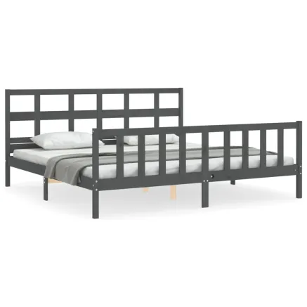 Cadre de lit sans matelas gris 200x200 cm bois massif de pin 2