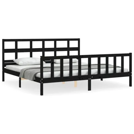 Cadre de lit sans matelas noir 200x200 cm bois massif de pin 2