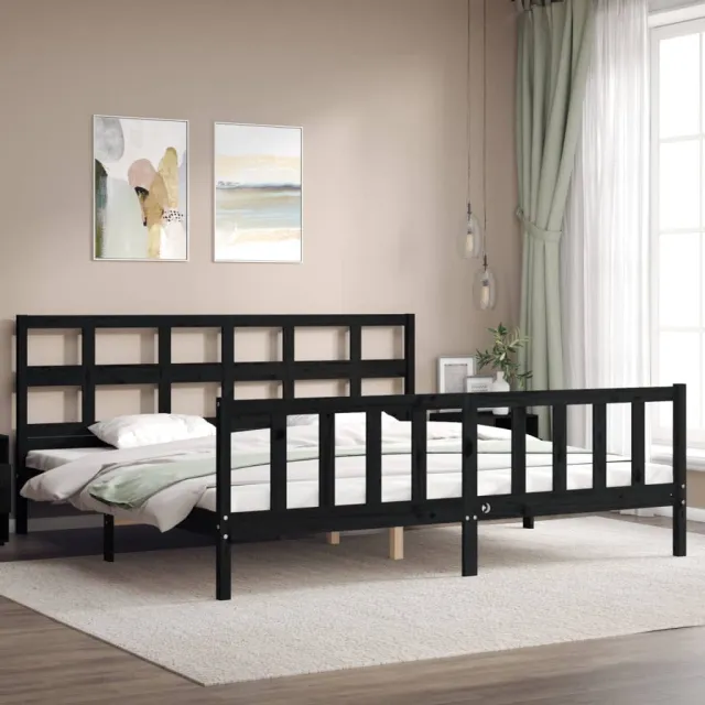 Cadre de lit sans matelas noir 200x200 cm bois massif de pin