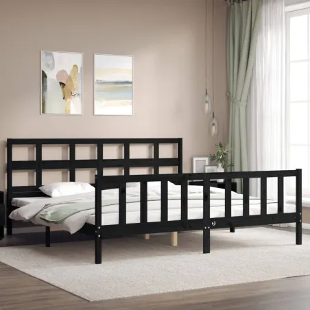 Cadre de lit sans matelas noir 200x200 cm bois massif de pin
