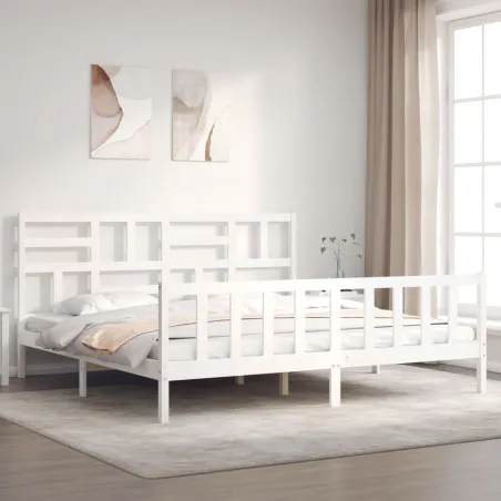 Cadre de lit sans matelas blanc bois massif de pin