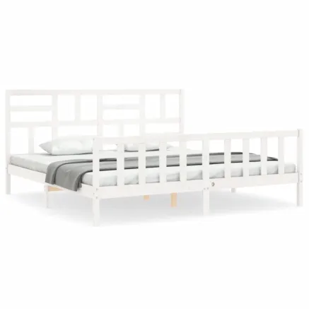 Cadre de lit sans matelas blanc bois massif de pin 2