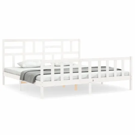 Cadre de lit sans matelas blanc bois massif de pin