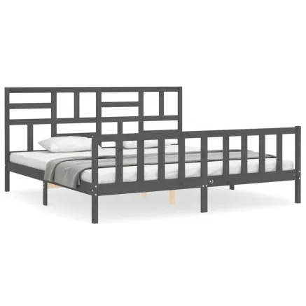 Cadre de lit sans matelas gris 200x200 cm bois massif de pin 2