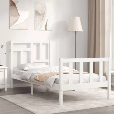Cadre de lit sans matelas blanc bois de pin massif