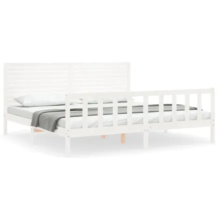 Cadre de lit sans matelas blanc bois massif de pin 2