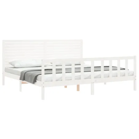 Cadre de lit sans matelas blanc bois massif de pin