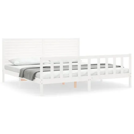 Cadre de lit sans matelas blanc 200x200 cm bois massif de pin 2