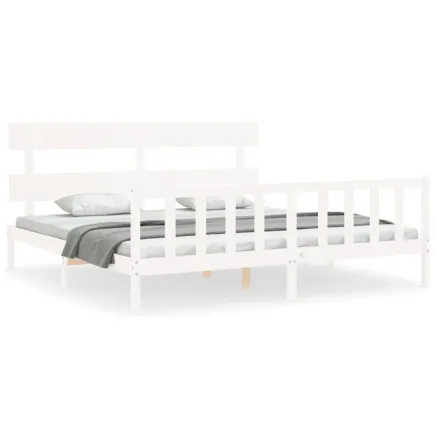 Cadre de lit sans matelas blanc 200x200 cm bois massif de pin 2