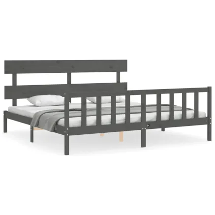 Cadre de lit sans matelas gris 200x200 cm bois massif de pin 2